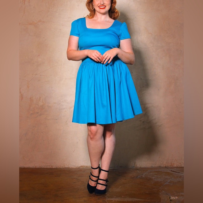 Lara Dress In Bright Blue Cotton Sateen Laura Byrnes Design Xl Nwt